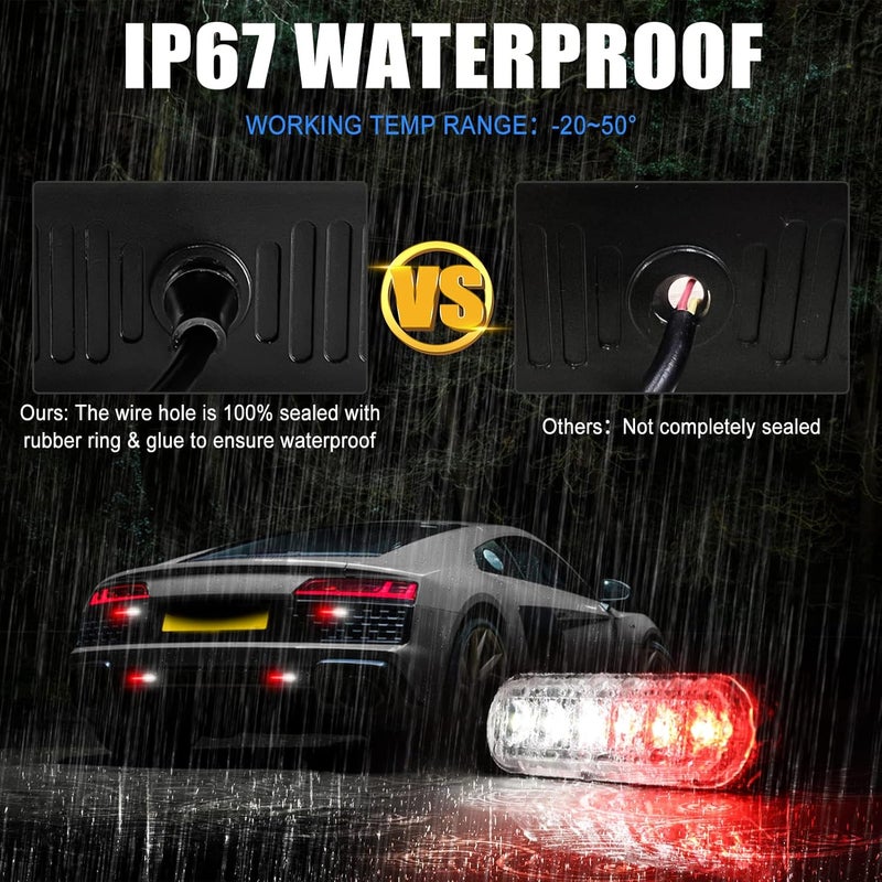 XTAUTO 10pcs LED Emergency Strobe Light, Red White 6-LED Ultra Slim Surface Mount Flashing Warning Beacon Hazard Construction Caution Grille Light Bar for Truck Car Off Road Vehicles - Image 4